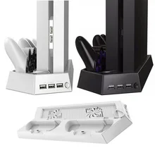 Multifunctional Vertical Stand Cooler Cooling Fan Charging Dock Station for Playstation 4 PS4 Console+Dual USB HUB Charger Ports