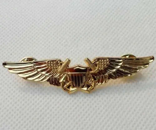 

MILITARY US USMC AVIATION OFFICER PILOT GOLD WING METAL BADGE PIN