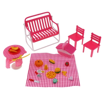 

Fashion Doll Accessories Plastic Furniture Kids Toys Play House Picnic Food Set with Accessory for 1/6 Dollhouse Miniature
