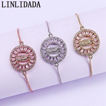 

10Pcs Fashion Jewelry Micro Pave Crystal CZ Round Jesus Connector Bracelet for Women & Men Fashion Charm Gifts