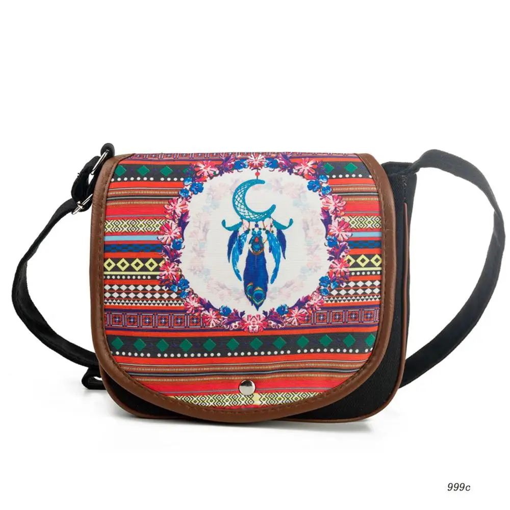 Miyahouse Женская парусиновая сумка на плечо с принтом в виде перьев, женская сумка-мессенджер с разноцветным геометрическим дизайном, Мини