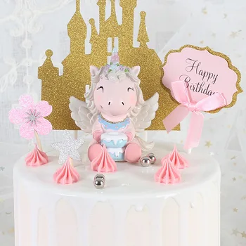 

Set of 2pcs Unicorn Mini Figurines Decorative Ornaments Desktop Miniatures Cake Decoration Home Decor Unicorn Craft
