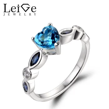 

Leige Jewelry Swiss Blue Topaz Ring 925 Sterling Silver for Women Heart Cut Gem Romantic Wedding Anniversary Rings with Stones