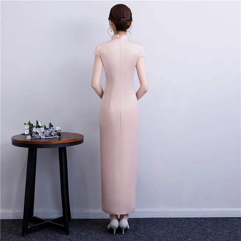 Nueva estampado Rosa Cheongsam larga vestidos Chinoise elegante bata Qi Pao mujeres chino tradicional ropa vestido diio
