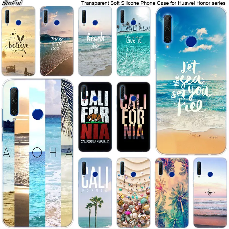 

Hot Summer beach tree Soft Silicone Phone Case for Huawei Honor 20 20i 10 9 8 Lite 8X 8C 8A 8S 7S 7A Pro View 20 Fashion Cover