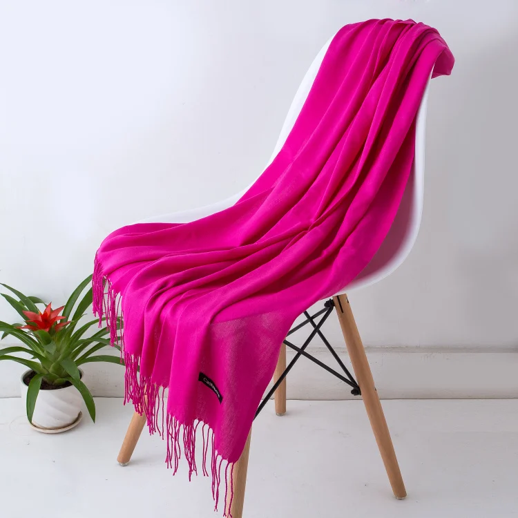 Классические летние шарфы для женщин, шарфы и палантины, модные однотонные женские хиджаб, Палантин из пашмины, зимние кашемировые шарфы - Цвет: Розово-красный