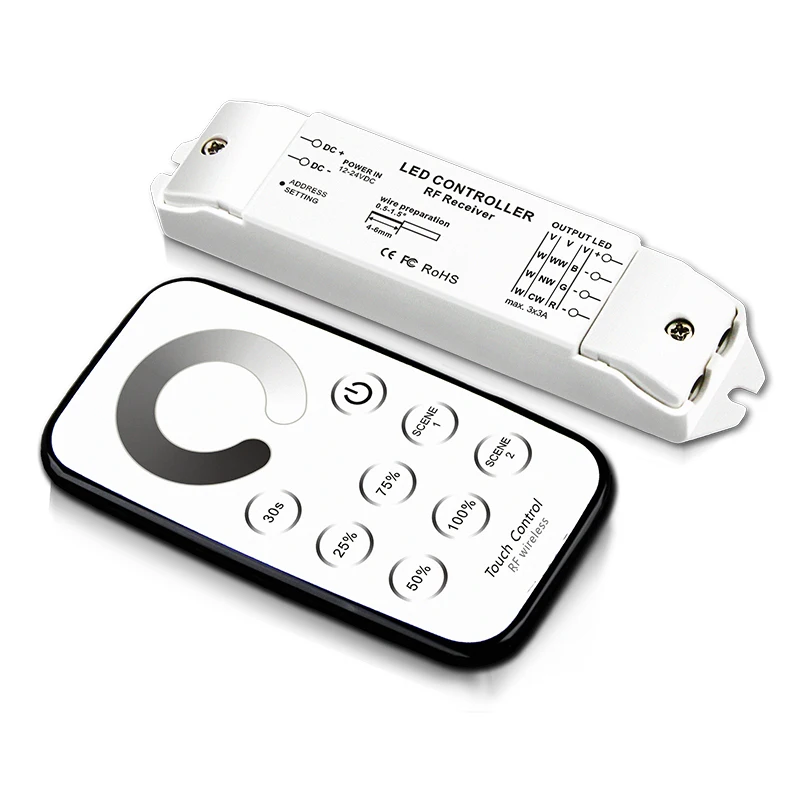 

New T1+R3 Led Strip Dimmer RF Wireless Touch Remote 12V-24V 3A 3 Channel 9A Output 5050 3528 String Ribbon Light Dim Switch