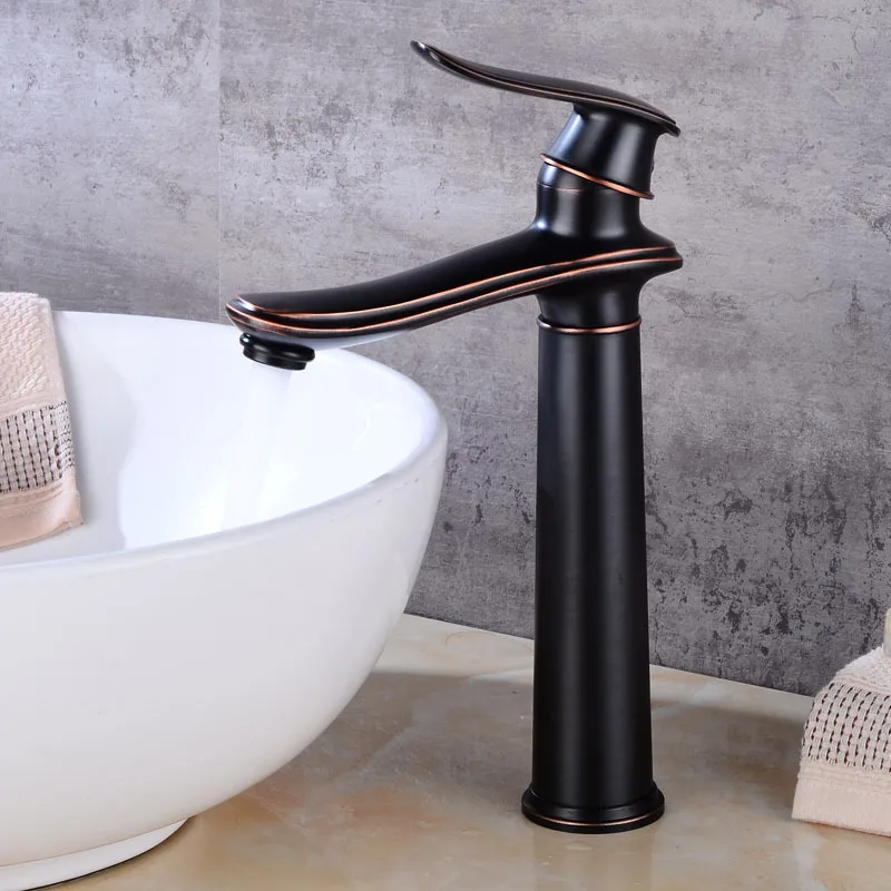 

Black hot and cold basin faucet single hole copper faucet
