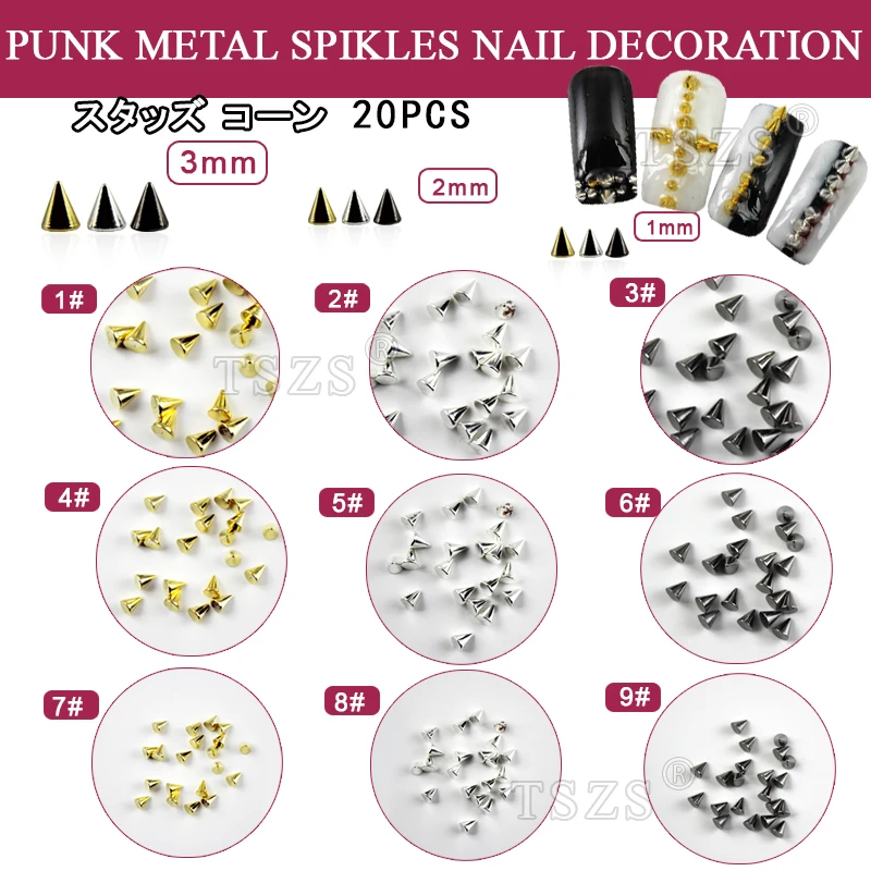 

100pcs/lot 1mm 2mm 3mm gold silver black Arrow rivet Metallic DIY Nail Art Punk spikes studs Nail Art Tip Decoration