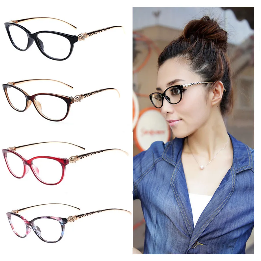 

2019 Fashion Cheetah Earstems Glasses frames Women Ladies Leopard Decorative Reading Glasses Frame Eyeglasses No Degree