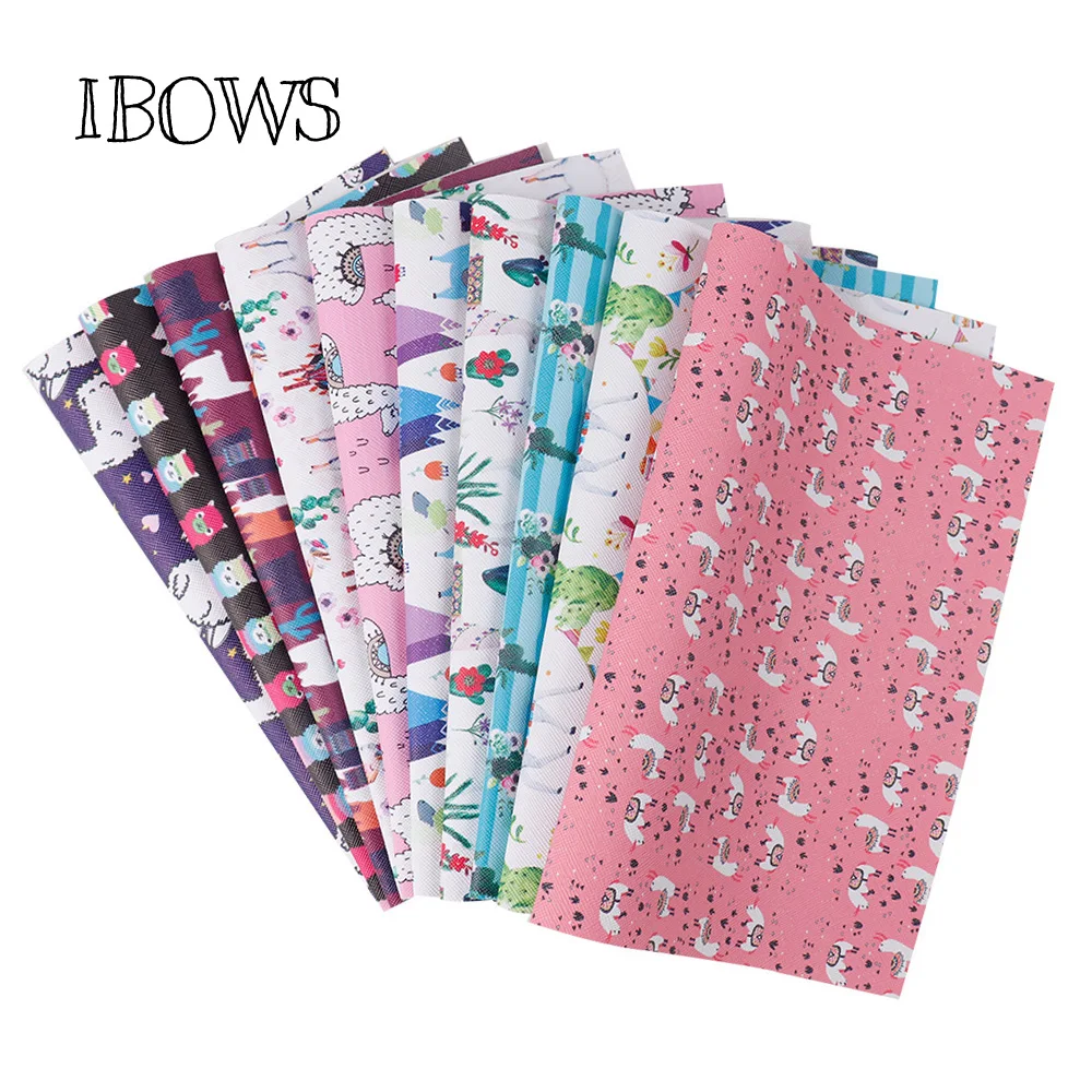 

22cm*30cm Synthetic Leather Sheet Cute Alpaca Plant Printed Pu Fabric For DIY Bag Hairbows Patchwork Sewing Material Fabric