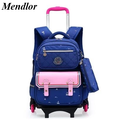 

Fashion Removable Children School Bags with 6 Wheels Child Waterproof Trolley Backpack Kids Wheeled Bags Girls Bookbag