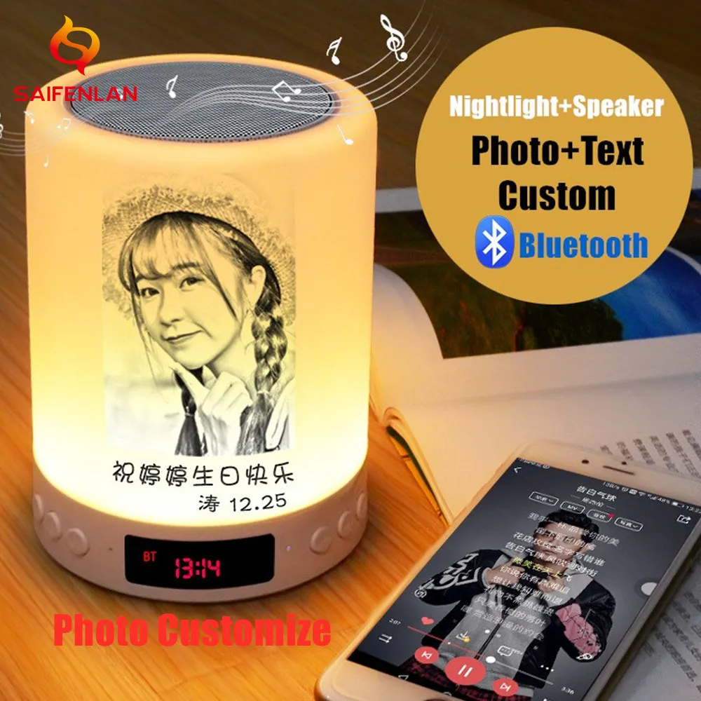 

Custom Photo/Text RGB LED Night Light Personality Customize Bluetooth Music Player USB Rechargeable Touch Night Lamp