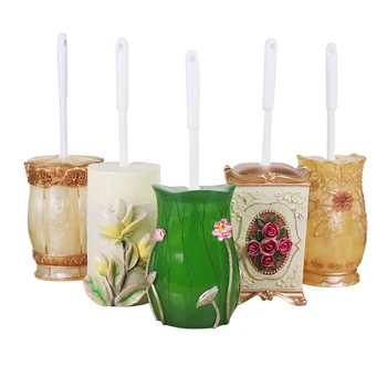 

European Style Llong-handled Resin Toilet Brush Holder Creative Resin Cleaning Brush Sets Bathroom Toilet WC Brush