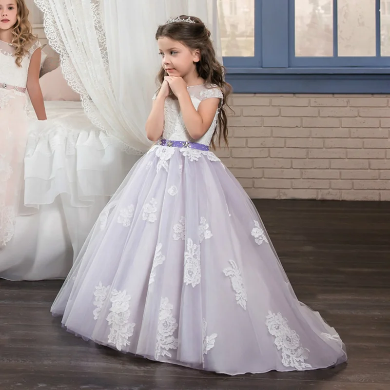

Baby Girl Dress New 2018 Rose Kids Girl Show Puff Formal Pageant Dress Multicolor Diamond Belt Flower Girl Wedding Dress GDR412