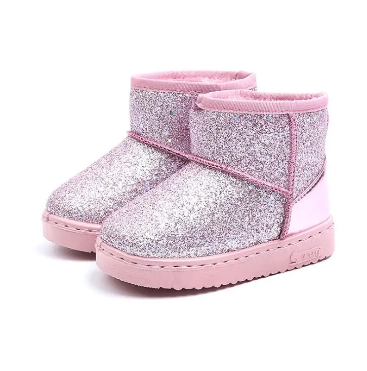 Зимние сапоги для девочек; зимняя теплая детская обувь на плоской подошве с круглым носком; мягкие ботинки для маленьких детей; цвет розовый, черный; Размеры 25-36 - Цвет: picture color