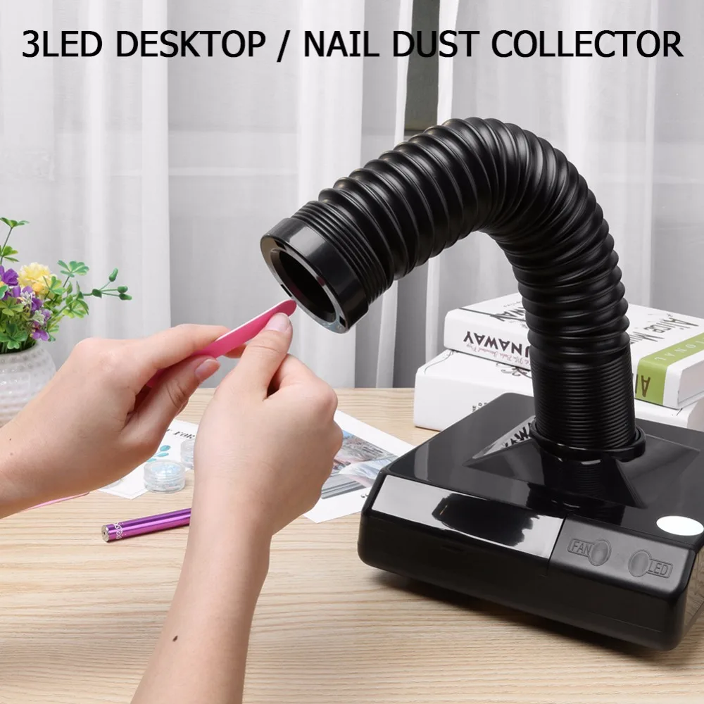 

60W 360 Degree Nail Vacuum Cleaner 3 LED Dual-purpose Strong Vacuum Cleaner Hand DIY Nail Dryers Retractable Elbow Design Fan
