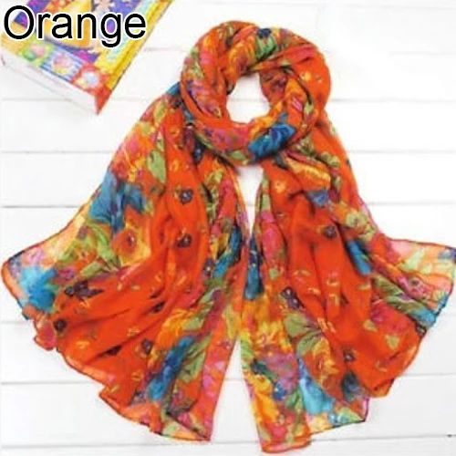 Модные цветы для женщин Цветочный Принт мягкий foulard Soie длинный широкий шарф тонкий шарф палантин шаль Рождественский подарок Черная пятница предложения - Цвет: Orange