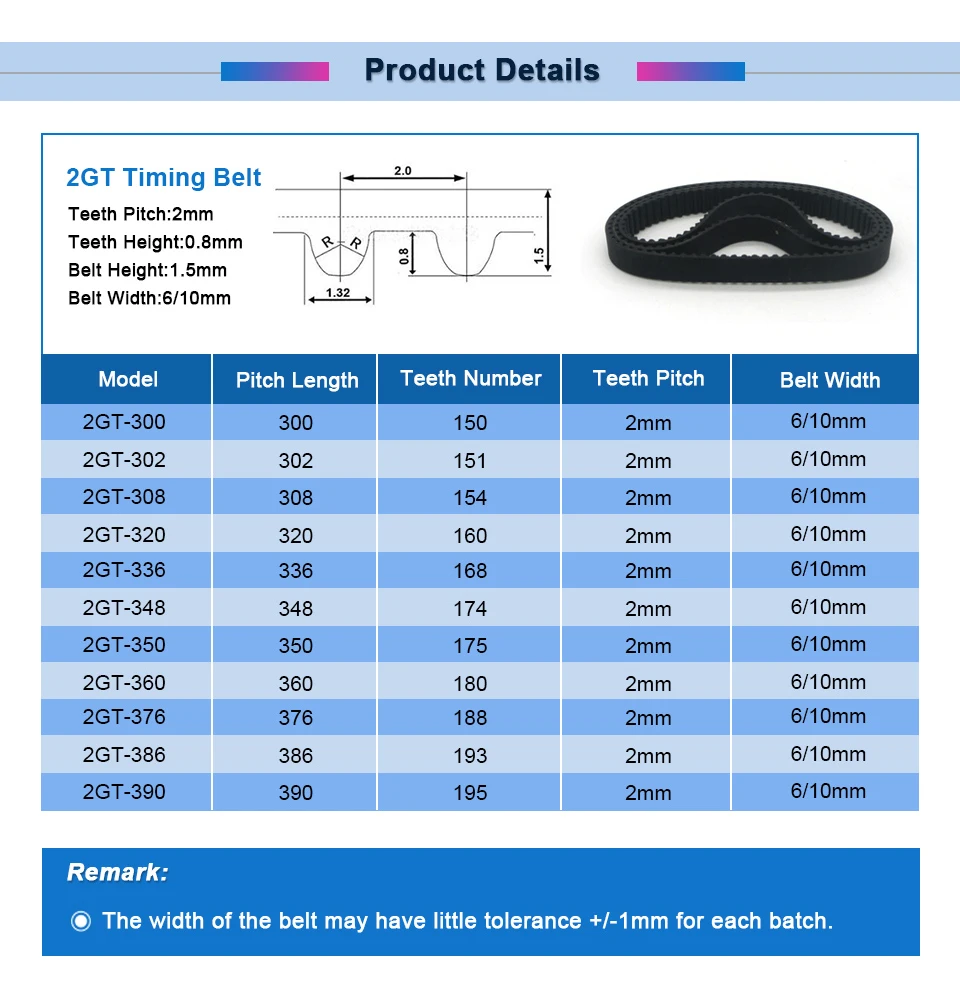 GT2 ремня 2GT-300/302/308/320/336/348/350/360/376/386/390 замкнутый контур с резиновой лентой 6/10 мм Ширина Шестерни ролик ремня
