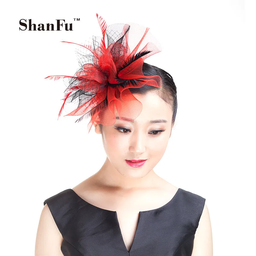 Ladies Flowers Fascinators Feather Hat Veil Hair Headband Fashion Bridal Wedding Vintage Hair Costume Accessories Hair Clip Headwear Tea Party Flower