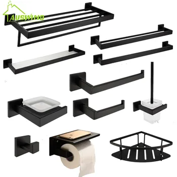 

Black Modern 304 Stainless Steel Bathroom Hardware Set Black Oiled Bronze Square base Wall Mounted Bathroom Accessories