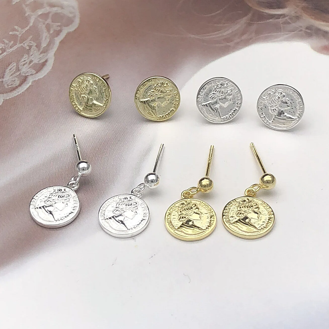 portrait Coin earrings 100% 925 Sterling silver Jewelry fashion Hypoallergenic Stud earrings for women gift