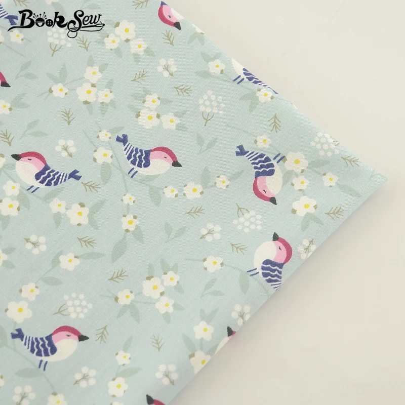 

Booksew New Arrival Light Green Cotton Twill Fabric Birds Design Home Textile Patchwork Bedding Clothing Baby Quilting Tecido