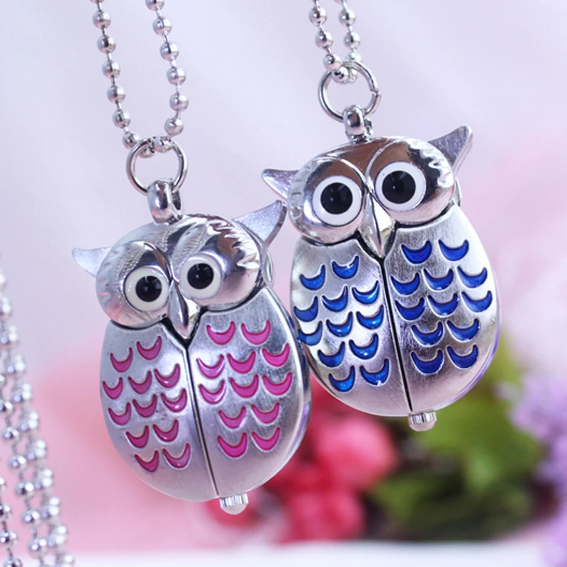 

chaoyada Vintage Bronze Retro Slide Smart Owl Pocket Pendant Long Necklace Watch