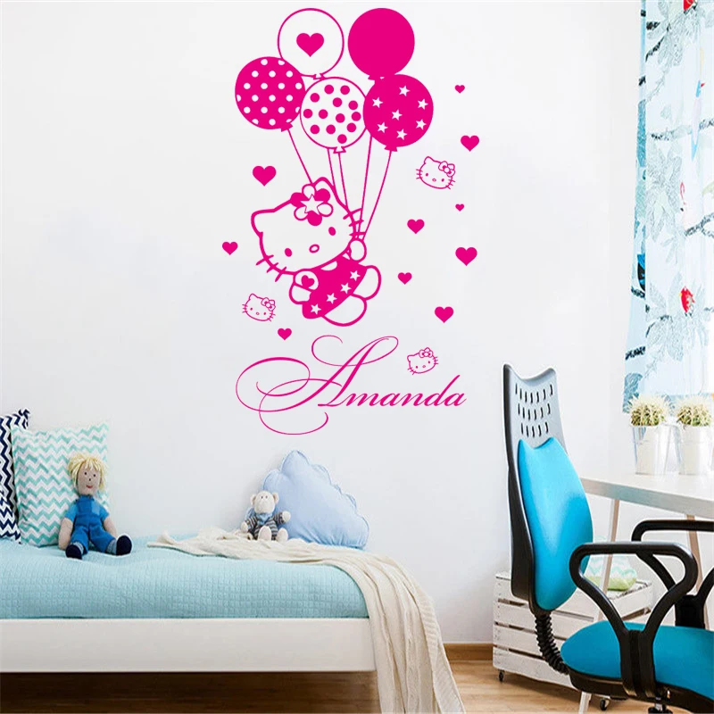 Hello Kitty Etiqueta De Pared Arte Chicas Dormitorio Personalizado