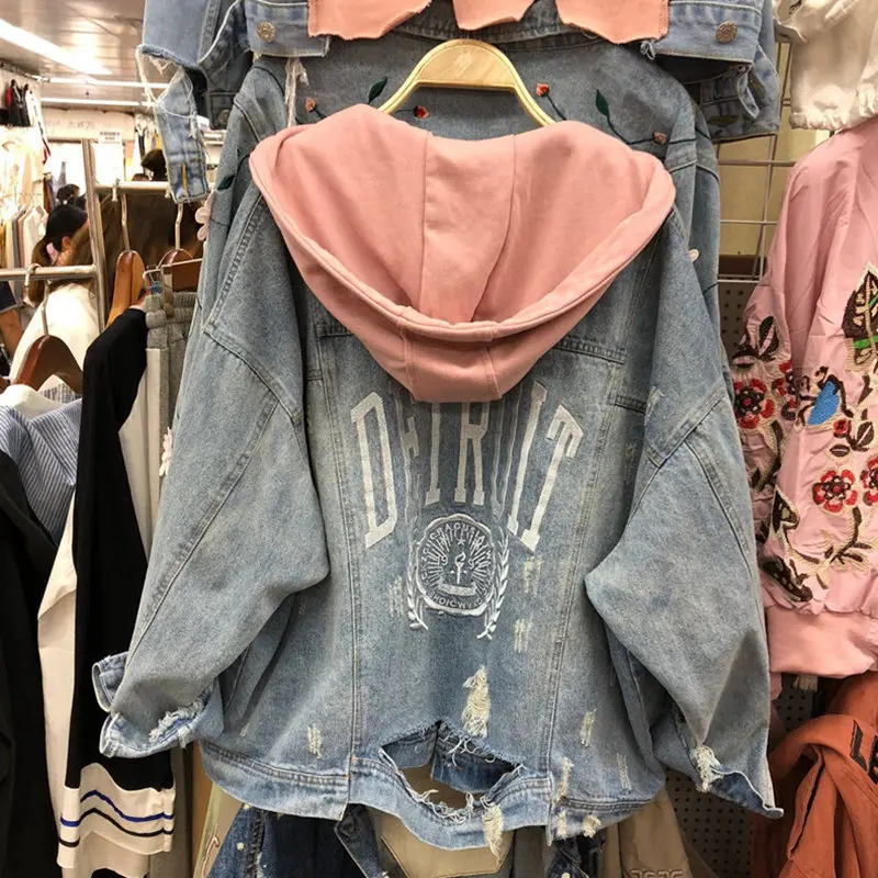 

New Denim Coat Women Hooded Ladies Jean Coat Spring Autumn Women Jacket 8WT014
