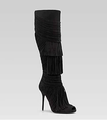 

British Branded Knee High Solid Suede Fringe Leather Peep Toe Hot Selling Summer Big Size 10 Women Fashion Style Free Shipping
