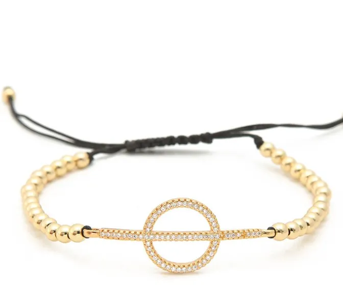 

gold silver micro pave cz Cubic Zirconia rope adjusted Copper Beads Bracelet iuh646 Charm Braided Bangles