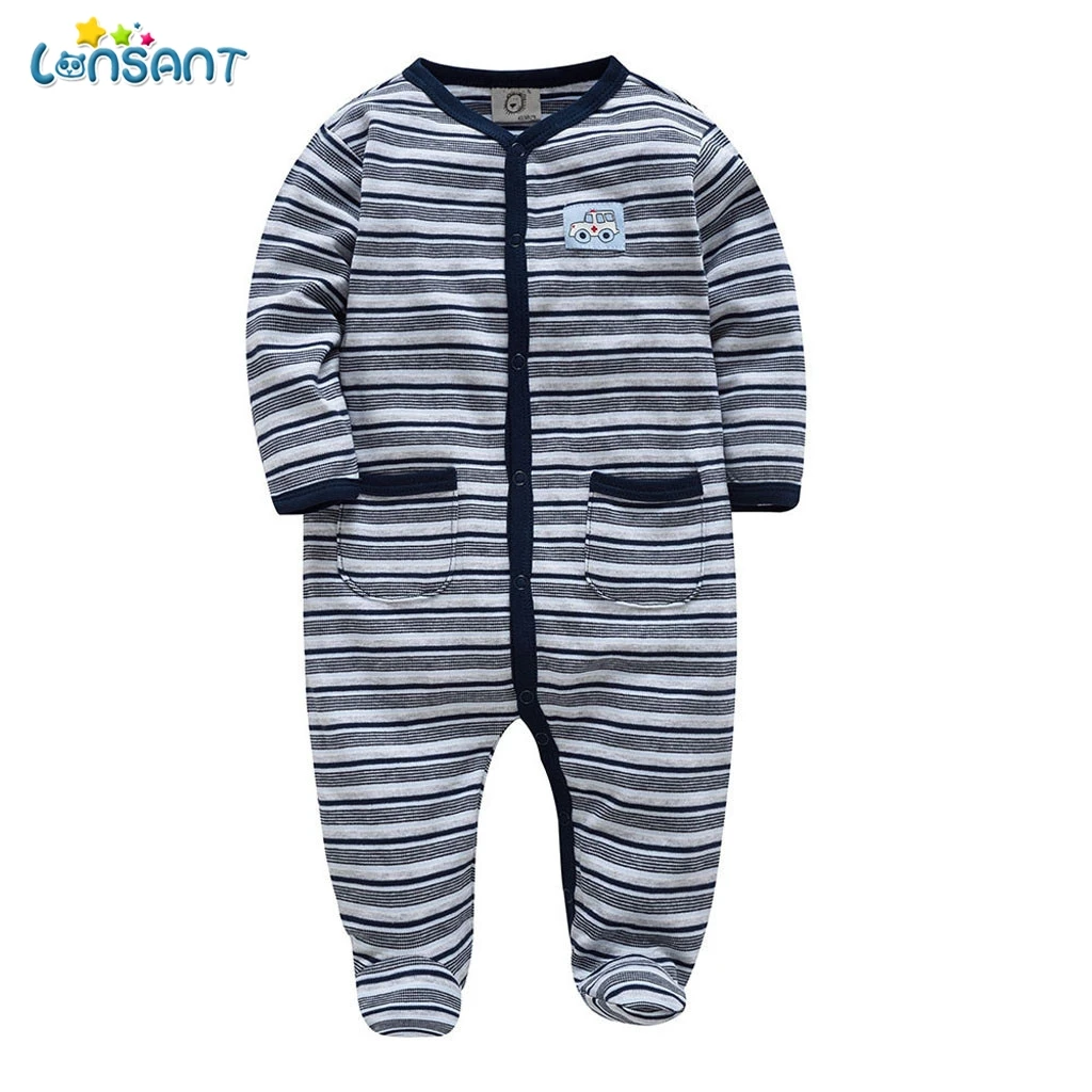 

LONSANT Baby Newborn Footies O Neck Striped Soft Newborn Clothes Kids Winter Warm Jumpsuuit For Babies One Piece Clothes N30