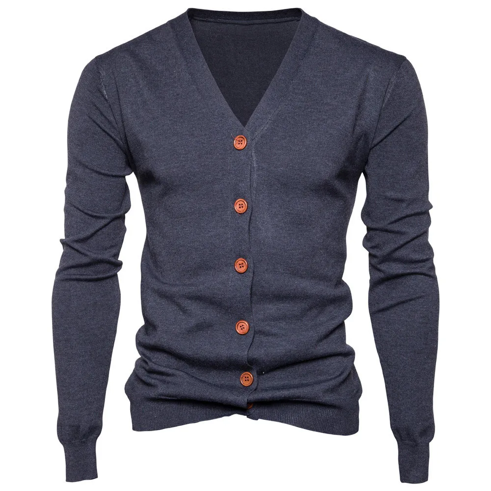 Autumn Men Sweater Casual Button V neck Sweaters Long Sleeve Cotton