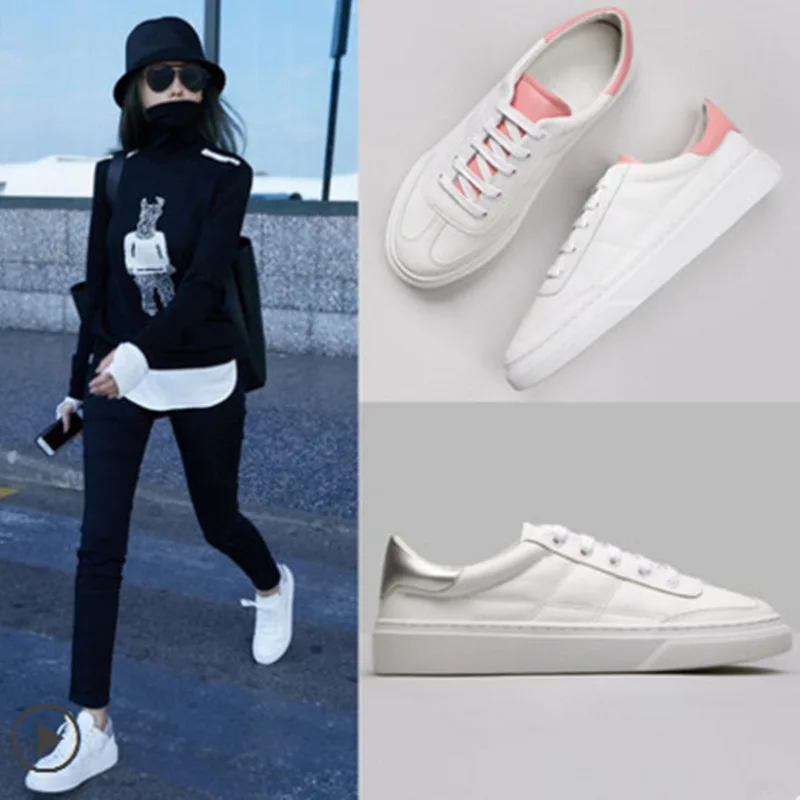 Größe Lace Leder Echtes Schuhe Cm Frauen ~ Nähen Mode Casual Turnschuhe white up 3 Wohnungen Ferse Weiß Rosa 35 40 xnA8qfx