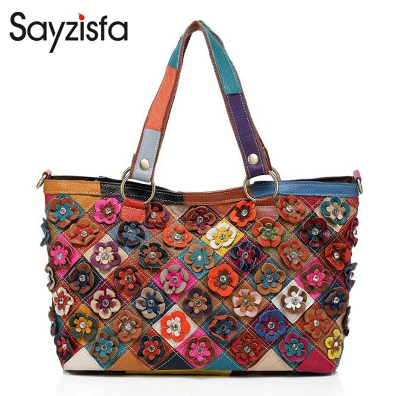 2018 Genuine Leather Lady bags Color patchwork shoulder bag Diamond