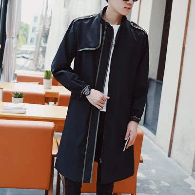 B908 black M~ 3XL! корейская Мужская ветровка, Брендовое длинное красивое тонкое пальто, весенне-осенняя Студенческая ветровка - Цвет: B908 black