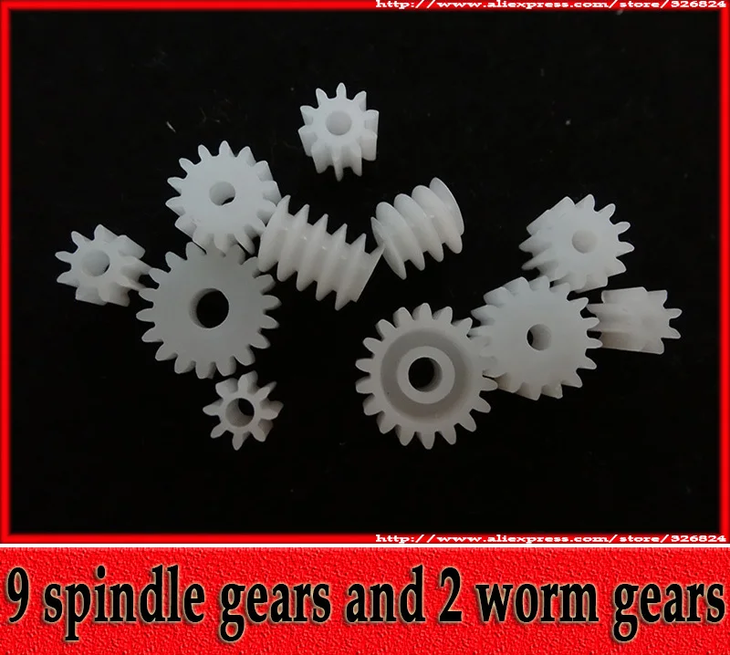 2 packs of 11 kinds Spindle Small Plastic Gears including 2 Worm Gear