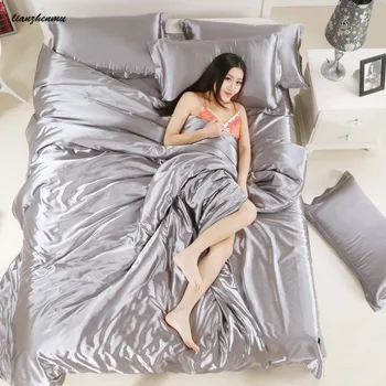 

Hot sale! 2019 new style silk duvet cover set bedding set 1 duvet cover 1 bed sheet 1or2 pillowcases super king king queen