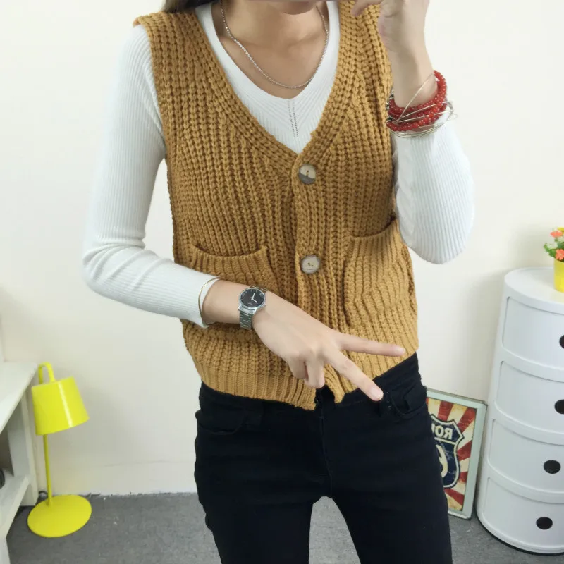 Vintage Button Pockets Sweater Women Black White Gray
