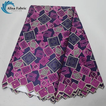 

High grade purple embroidery swiss voile lace cotton fabric in switzerland 5 yards/pcs african lace fabric with stones for dress