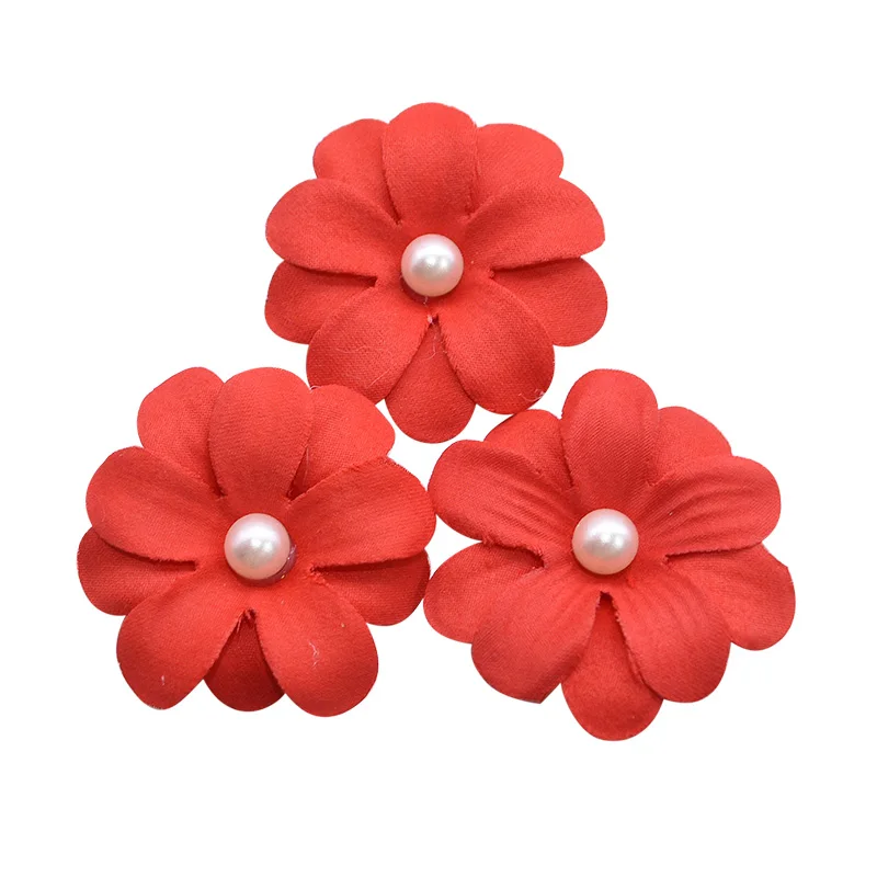 20pcs 4.5cm Silk Petals Artificial Cherry Flower Heads for Wedding Home Decoration Festival Party Fake Pearl Beaded Rose Flowers - Цвет: F05