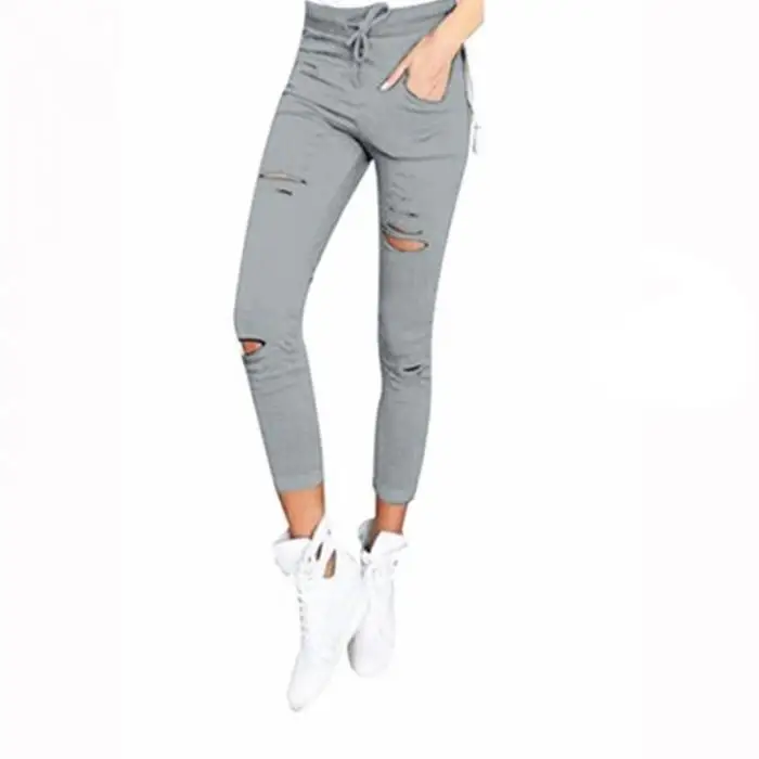 Горячие женские леггинсы укороченные брюки на шнурке тонкие с высокой талией тянущиеся эластичные дырочки карандаш брюки плюс размер MSK66