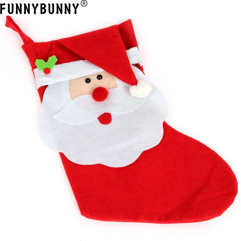 

FUNNYBUNNY Christmas White Santa Stocking Red XMAS Sock Gift Bags candy Non-woven Fabric Applique Party decoration
