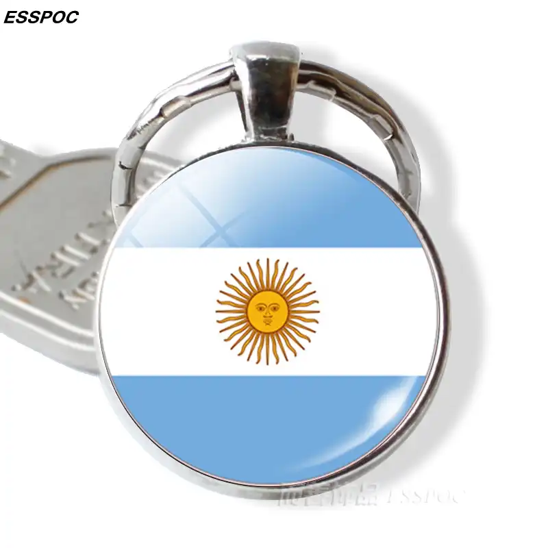 Argentina Argentinian Flag Silver Keychain Keyring 