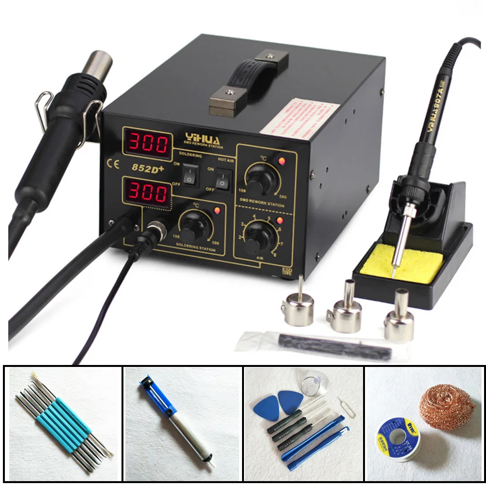 SMD Rework Station Pump Type Hot Air Gun Digital Soldering Iron YIHUA 852D+ 2 in1 SMD Hot Air Rework Solder Station SMD Rework Station Pump Type Hot Air Gun Digital Soldering Iron YIHUA 852D+ 2 in1 SMD Hot Air Rework Solder Station
