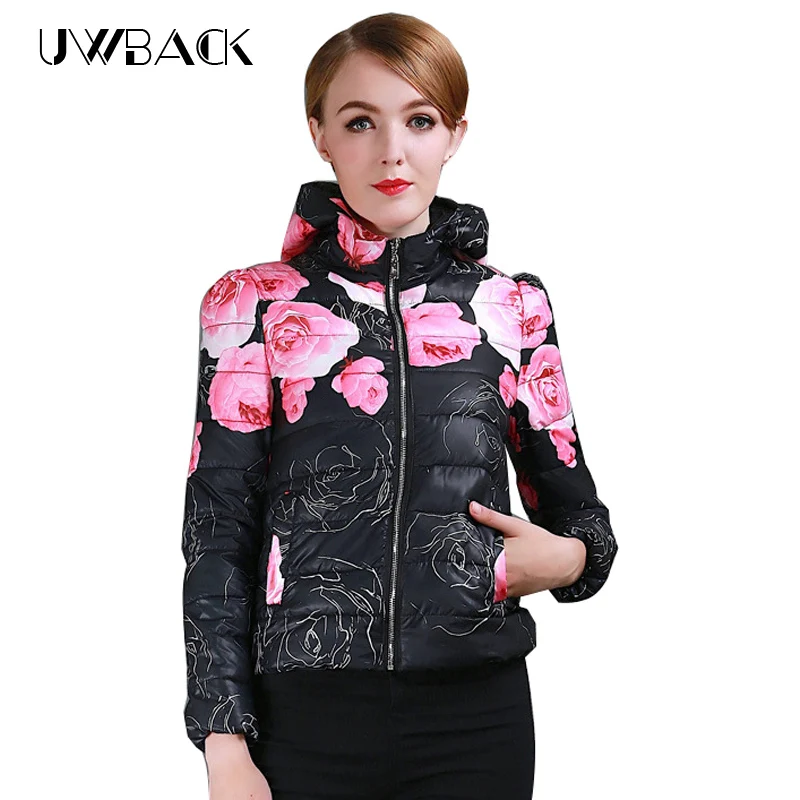 2017 New Brand Winter Coat Women Long Sleeve Print Floral