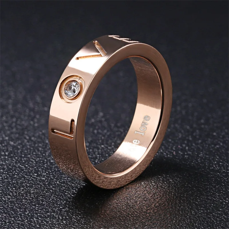 Love Couple Rings Engrave Name Wedding Rings For Women / Men Fate Love Crystal Stainless Steel DIY Loves Rings Drop shipping