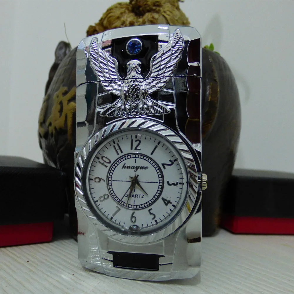 watch elektronik flame windproof lighter with led light for cigarette wholesale without gas