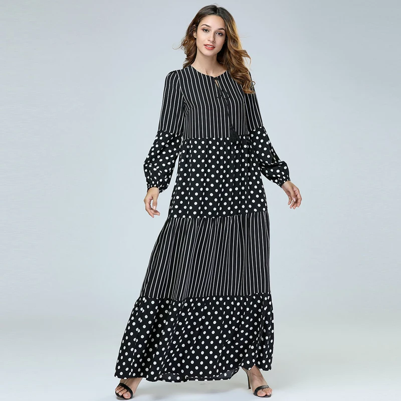 

Plus Size Vestidos Mujer 2019 Spring Abaya Dubai Arabic Women Long Polka Dot Muslim Maxi Bodycon Hijab Dress Robe Femme Clothing